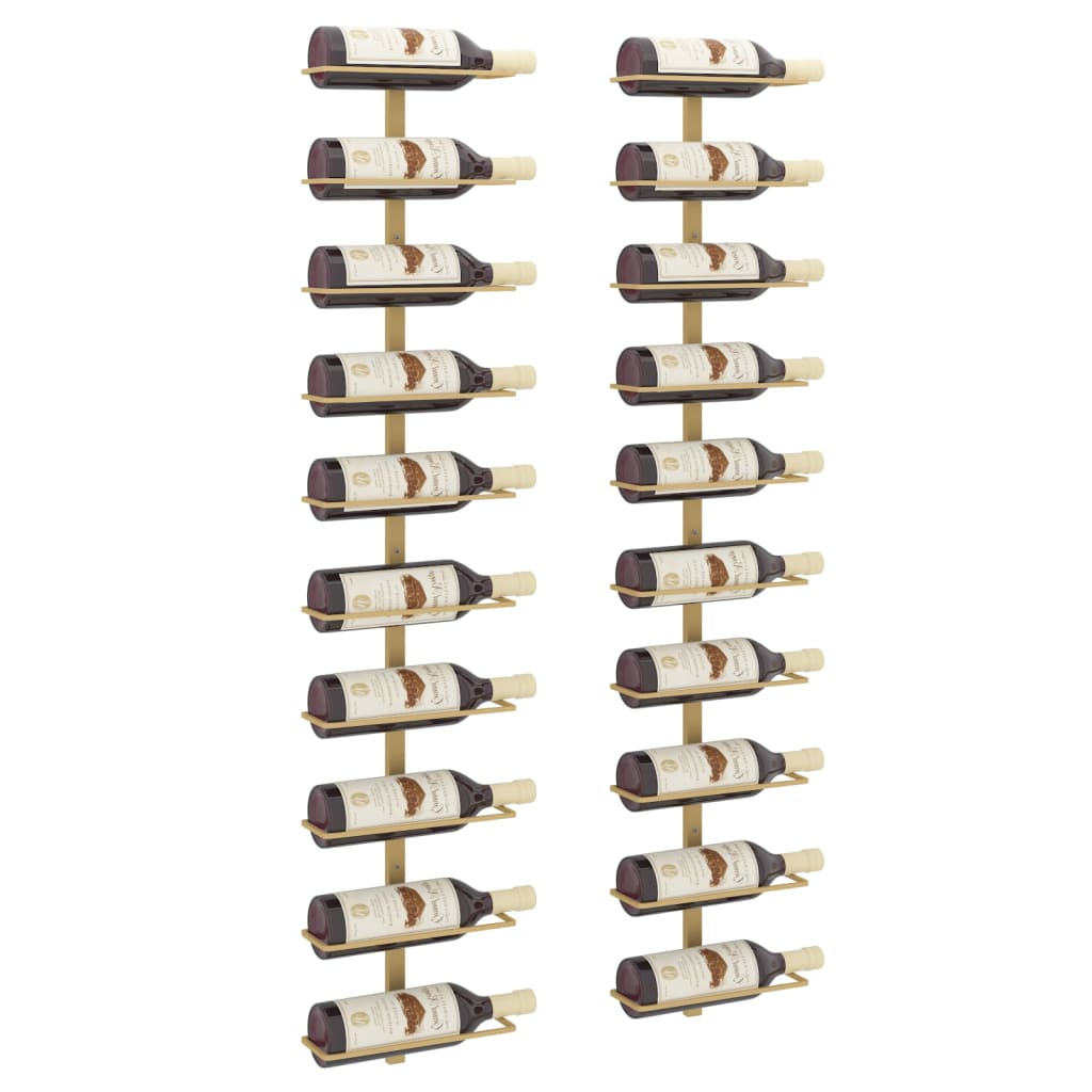 vidaXL Suport sticle de vin, de perete, 10 sticle, 2 buc, auriu, metal