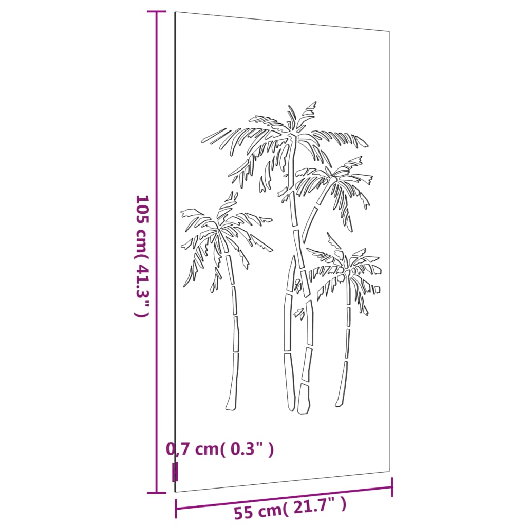 vidaXL Decor de perete de grădină 105x55 cm design palmier oțel corten
