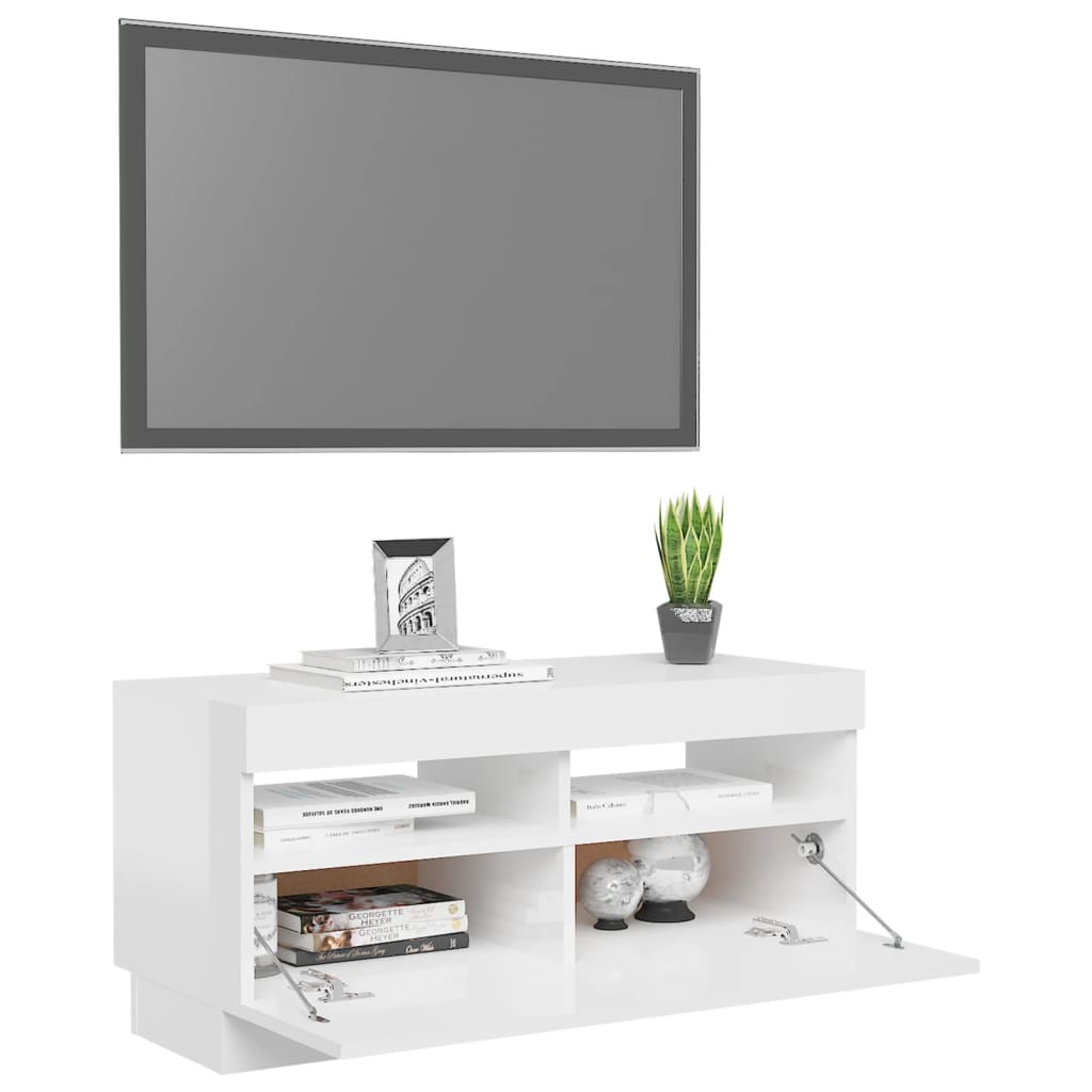 vidaXL Comodă TV cu lumini LED, alb extralucios, 80x35x40 cm
