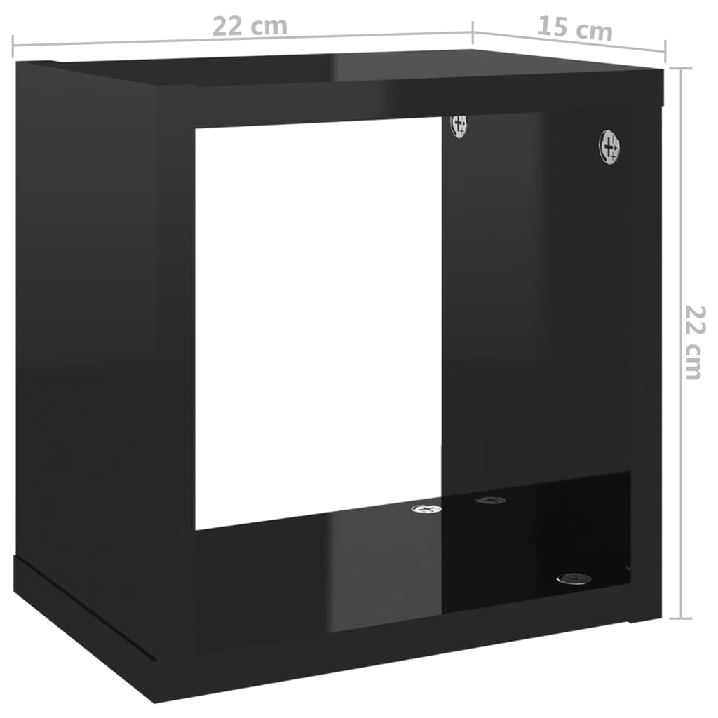 vidaXL Rafturi de perete cub 2 piese negru extralucios 22x15x22 cm