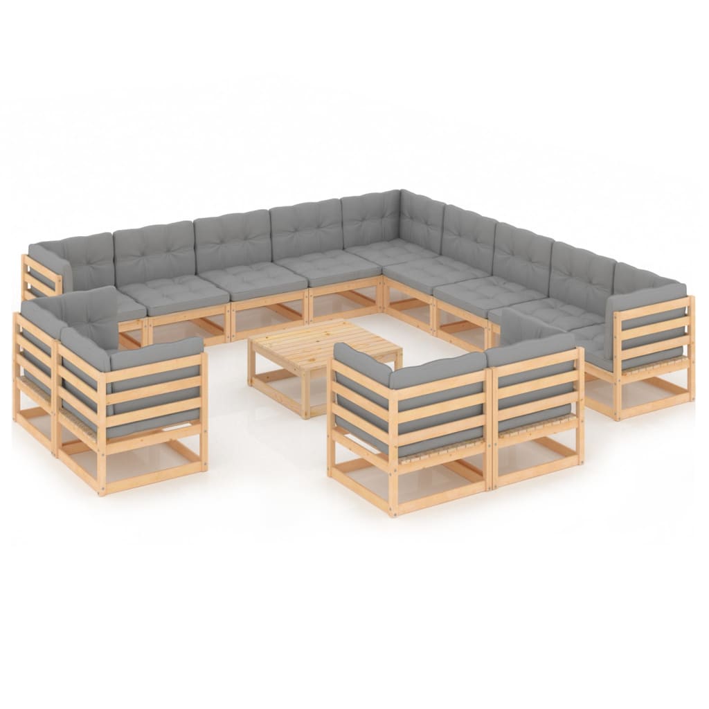 vidaXL Set mobilier de grădină cu perne, 14 piese, lemn masiv pin