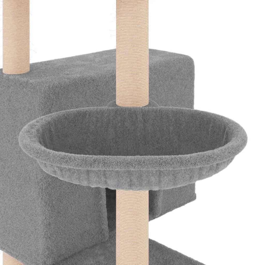 vidaXL Ansamblu pisici, stâlpi din funie sisal, gri deschis, 143 cm