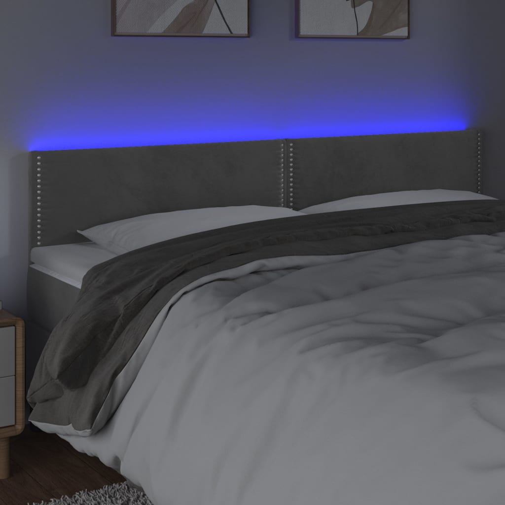 vidaXL Tăblie de pat cu LED, gri deschis, 180x5x78/88 cm, catifea