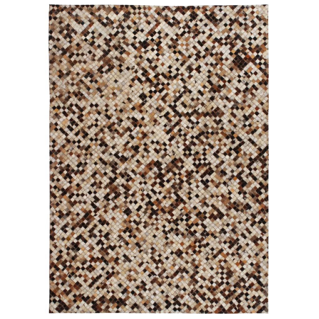 vidaXL Covor piele naturală, mozaic, 120x170 cm, pătrat, maro/alb