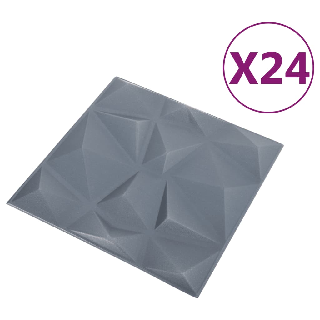 vidaXL Panouri de perete 3D 24 buc. gri 50x50 cm model diamant 6 m²