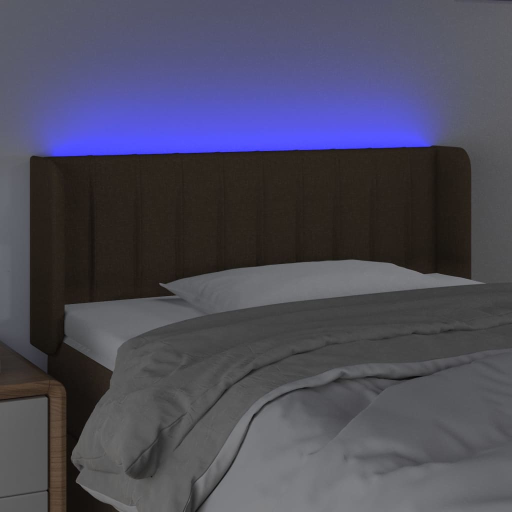 vidaXL Tăblie de pat cu LED, maro închis, 83x16x78/88 cm, textil