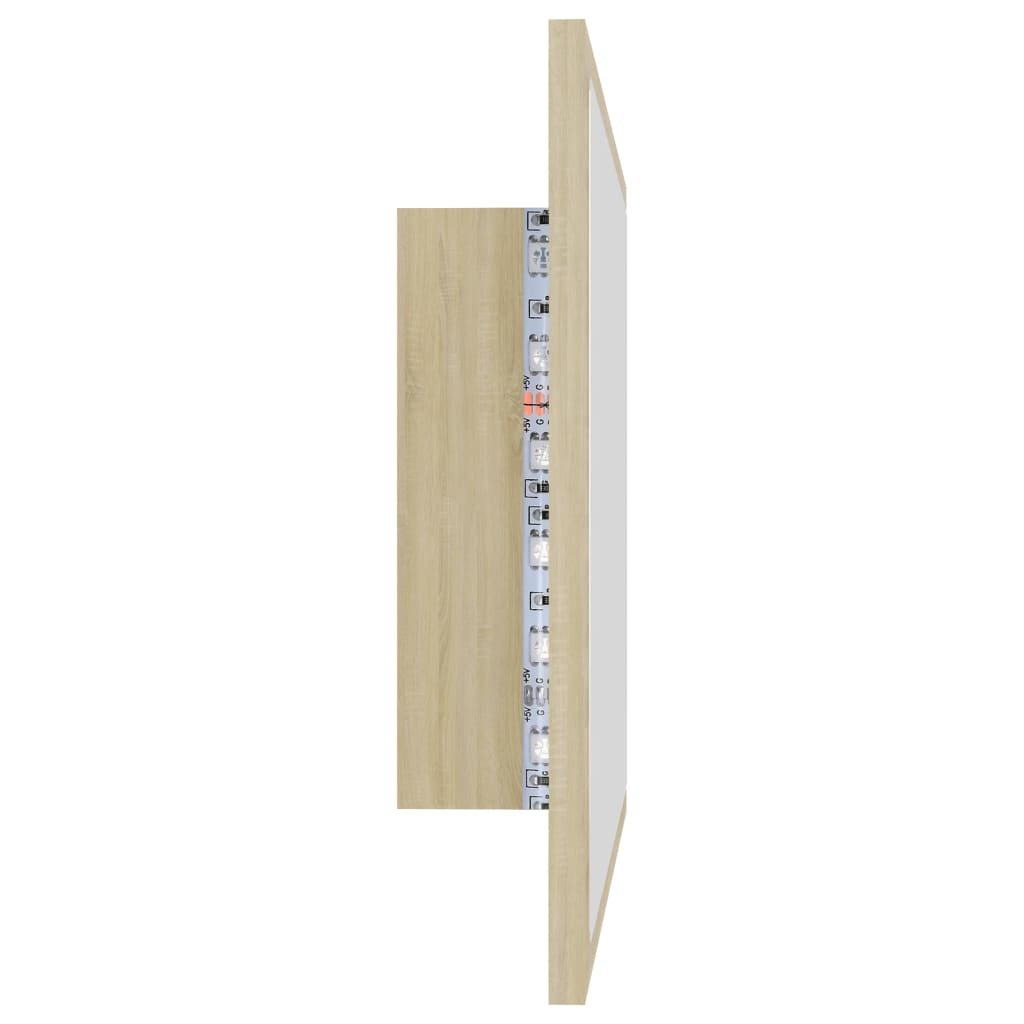 vidaXL Oglindă de baie cu LED, stejar sonoma, 60x8,5x37 cm, acril