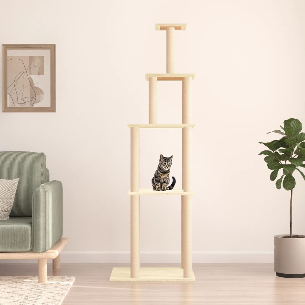 vidaXL Ansamblu de pisici cu stâlpi din funie de sisal, crem, 183 cm