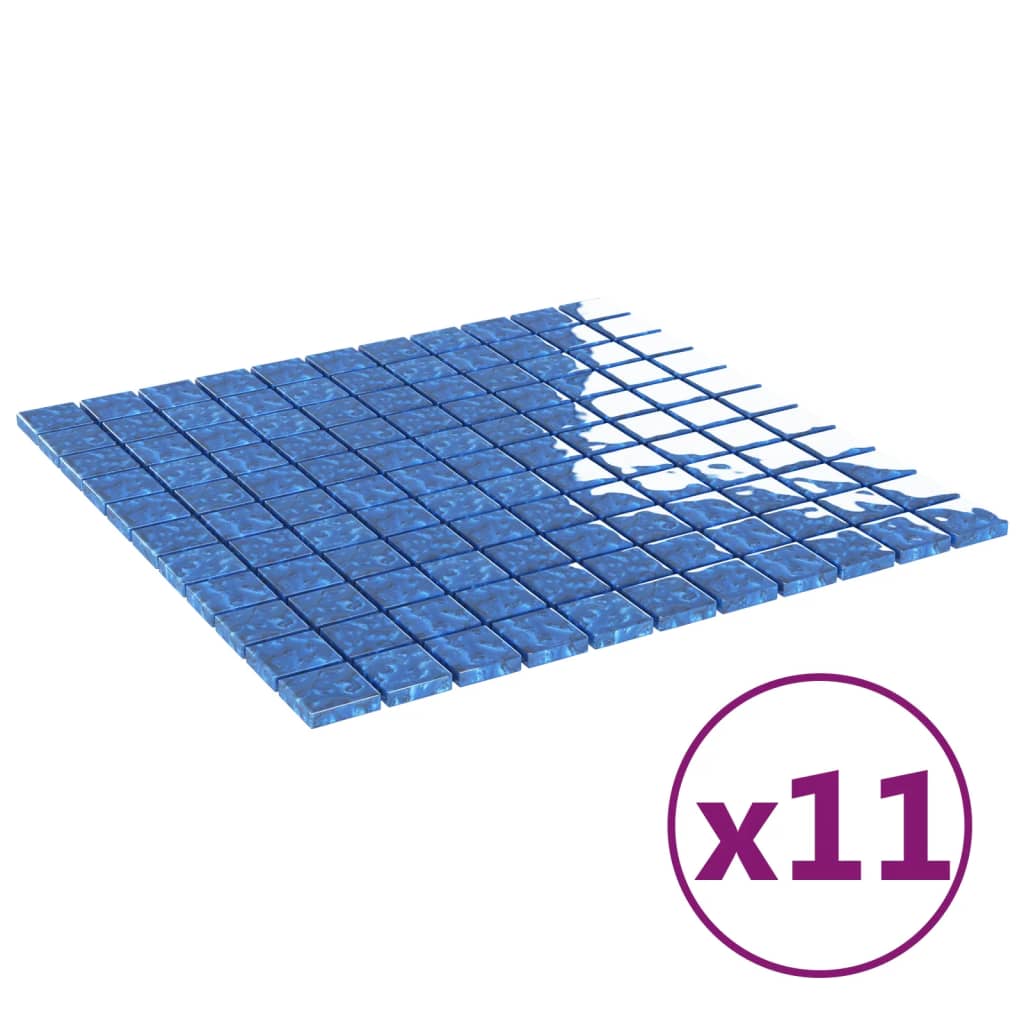 vidaXL Plăci mozaic, 11 buc., albastru, 30x30 cm, sticlă
