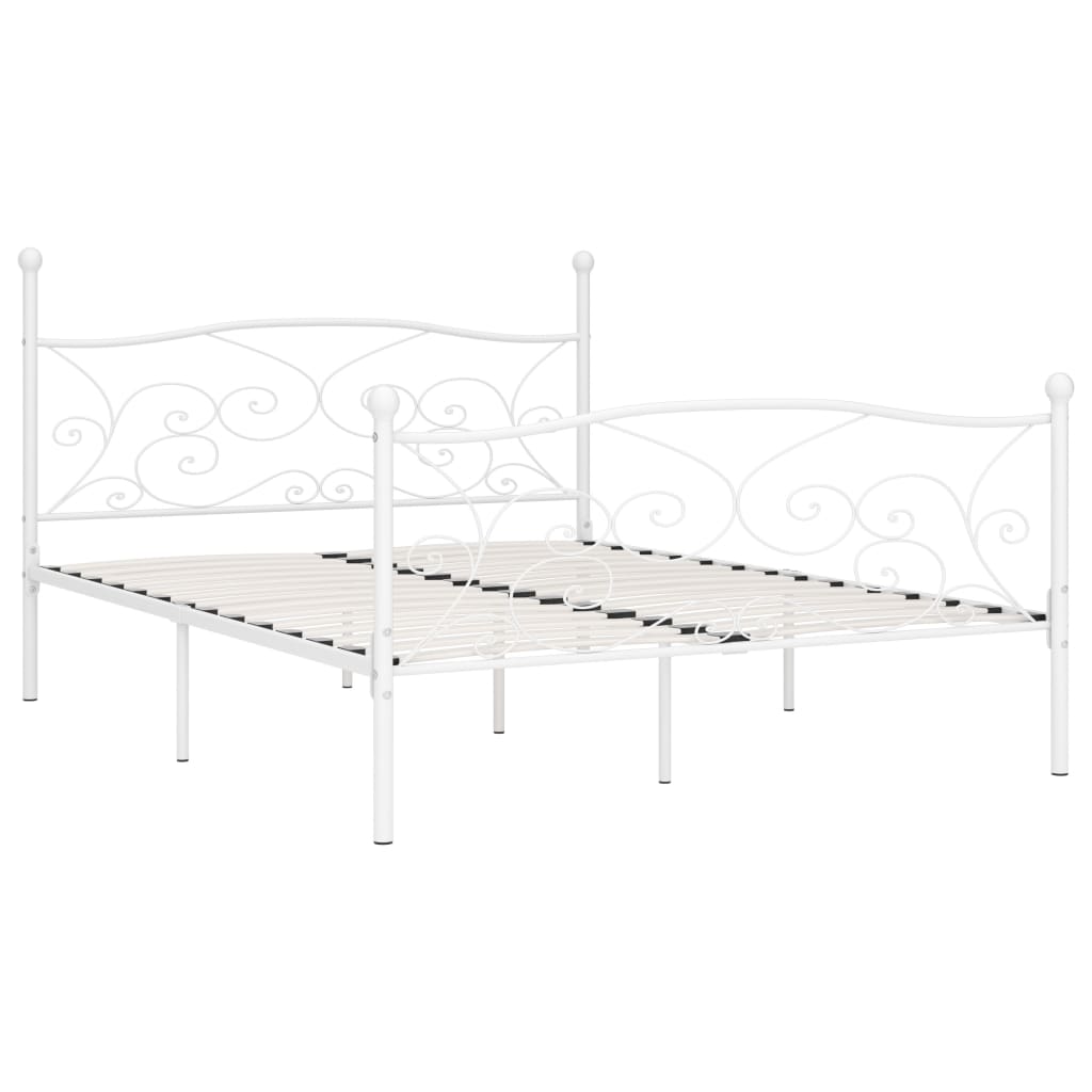 vidaXL Cadru de pat cu bază din șipci, alb, 200 x 200 cm, metal