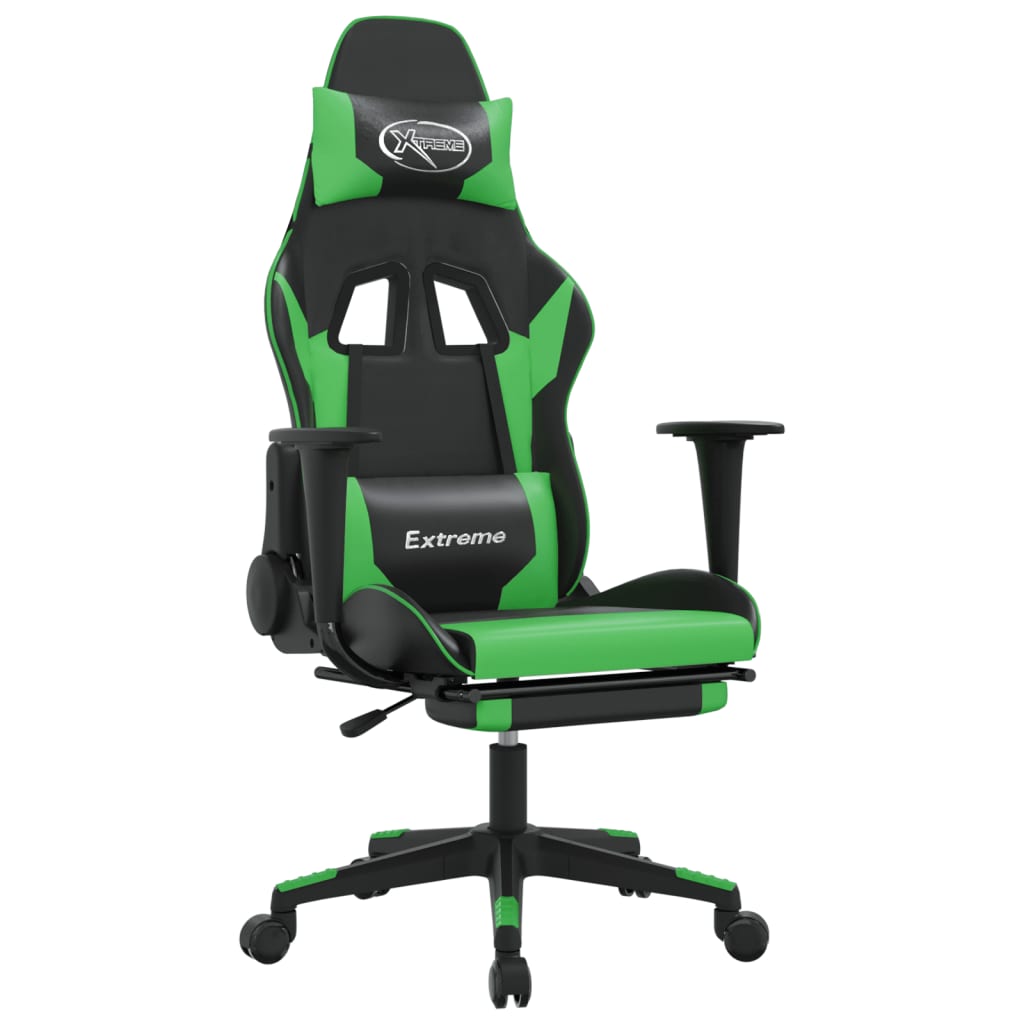 vidaXL Scaun de gaming cu suport picioare negru/verde, piele ecologică