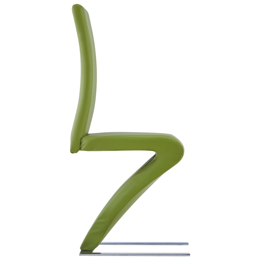 vidaXL Scaune de bucătărie în zigzag, 2 buc., verde, piele ecologică