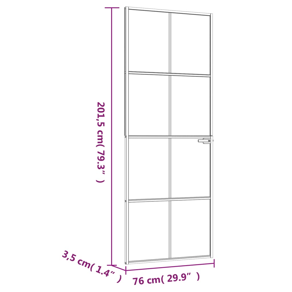vidaXL Ușă de interior alb 76x201,5 cm sticlă securiz. / aluminiu slim