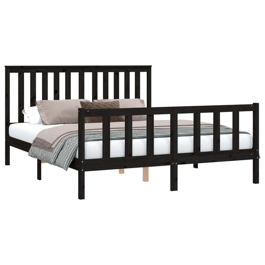 vidaXL Cadru de pat cu tăblie King Size 5FT, negru 150x200 cm lemn pin