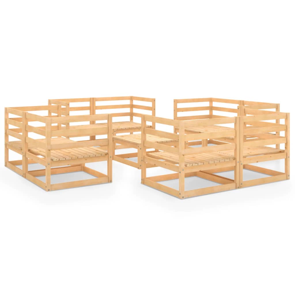 vidaXL Set mobilier relaxare de grădină, 9 piese, lemn masiv de pin