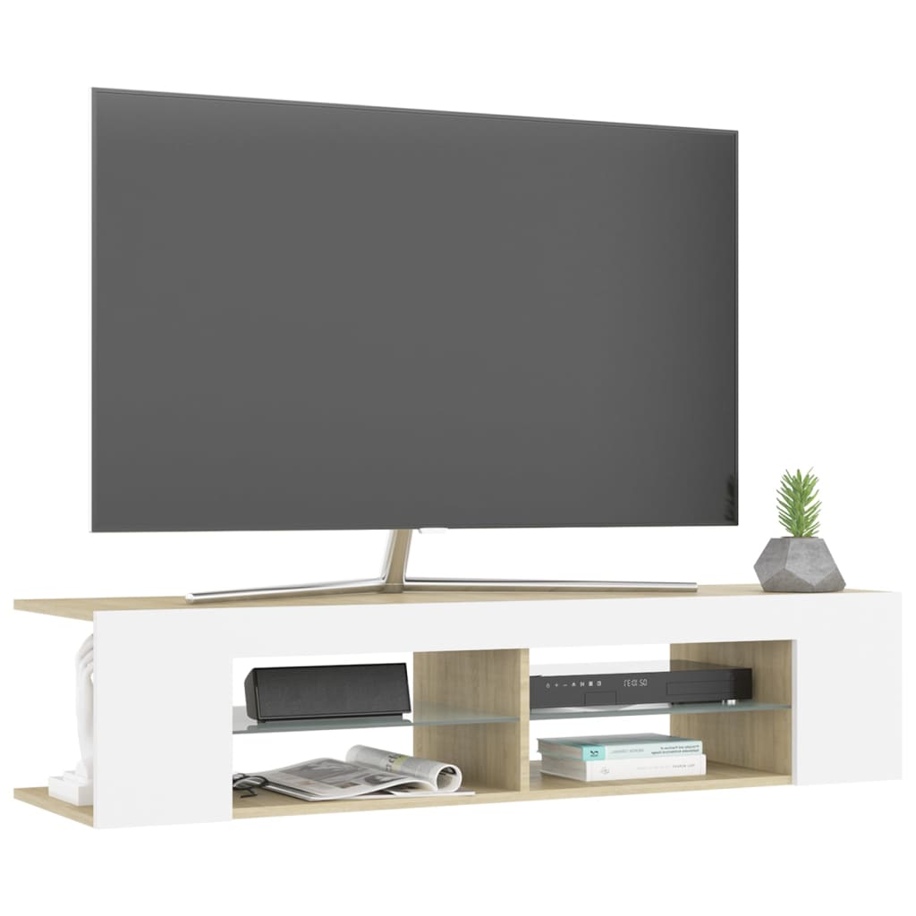 vidaXL Comodă TV cu lumini LED, alb și stejar Sonoma, 135x39x30 cm
