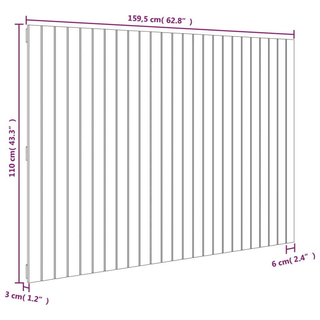 vidaXL Tăblie de pat pentru perete, gri, 159,5x3x110 cm lemn masiv pin