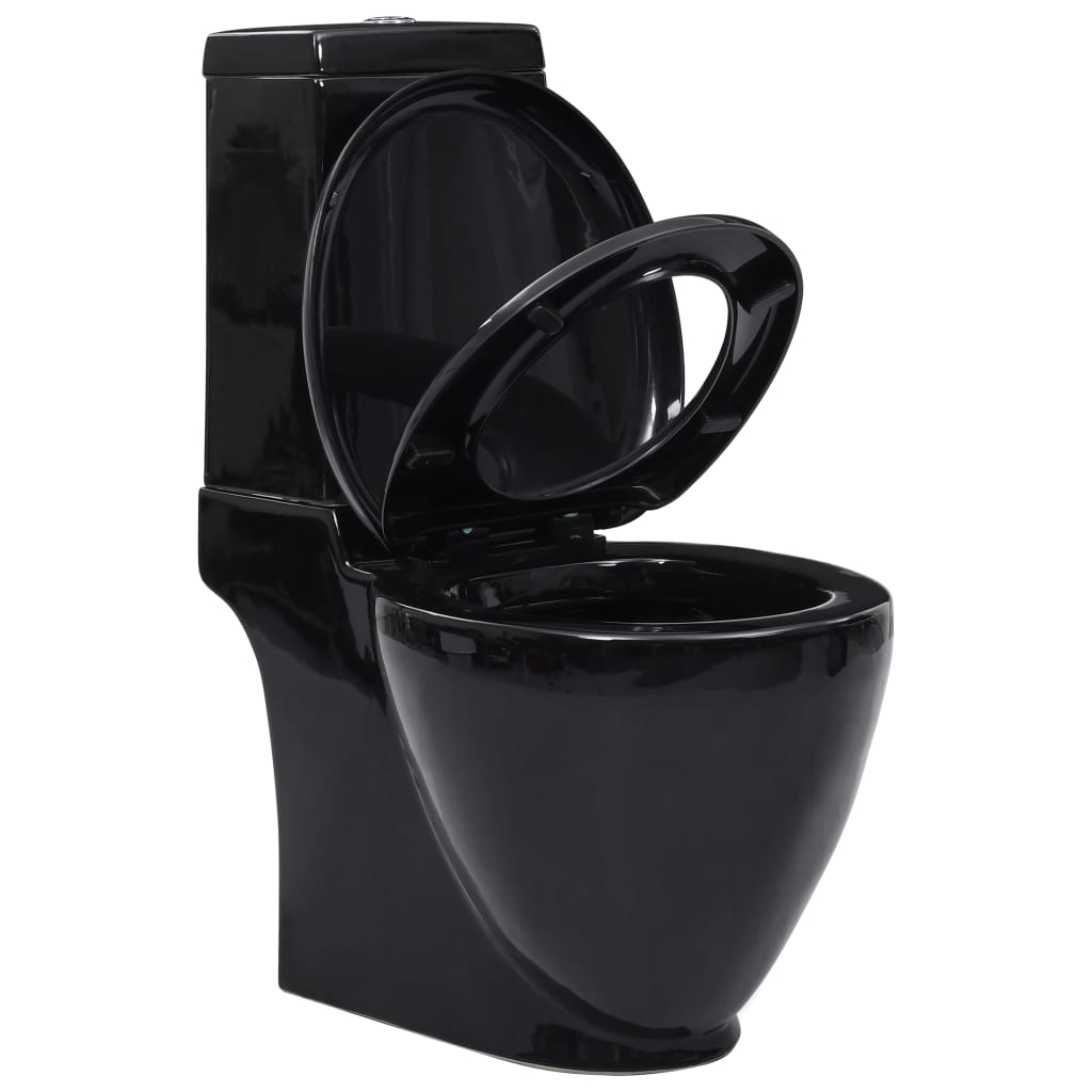 vidaXL Toaletă, negru, ceramică, flux de apă în spate