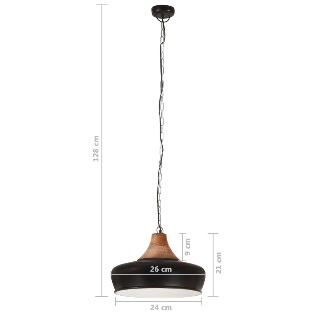 vidaXL Lampă suspendată industrială negru, 26 cm, lemn masiv&fier, E27