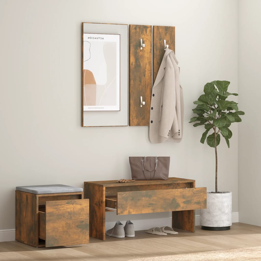 vidaXL Set de mobilier pentru hol, stejar fumuriu, lemn prelucrat