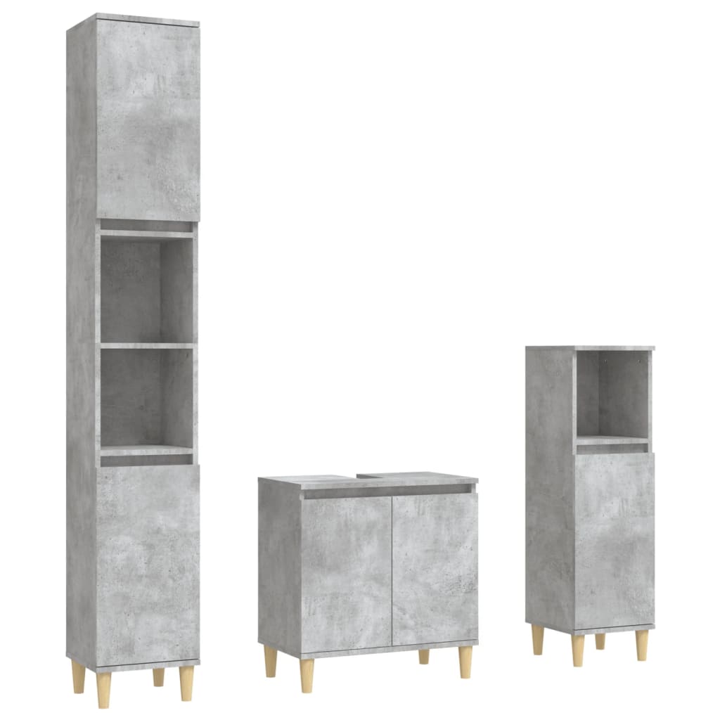vidaXL Set mobilier de baie, 3 piese, gri beton, lemn compozit