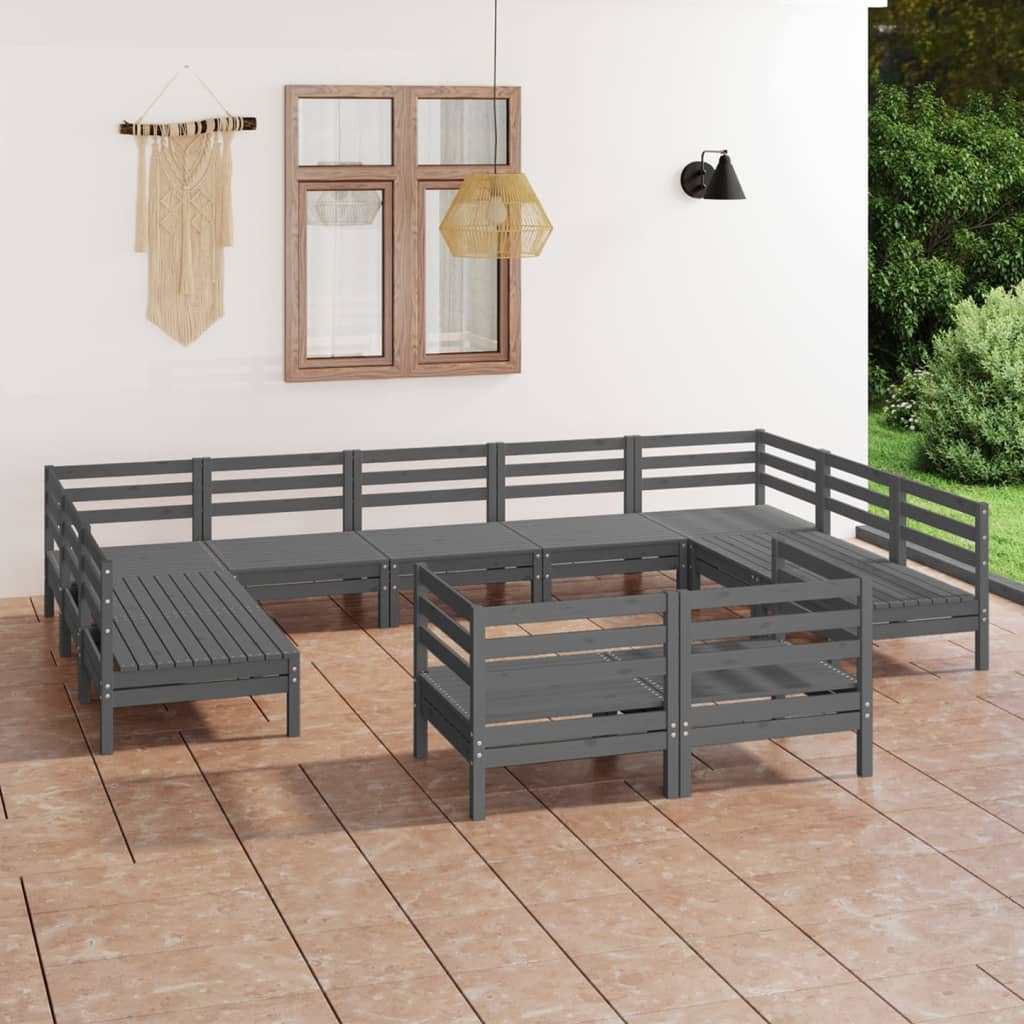 vidaXL Set mobilier grădină, 11 piese, gri, lemn masiv de pin