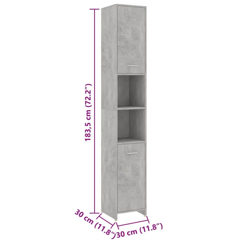 vidaXL Set mobilier baie, 4 piece, gri beton, lemn prelucrat