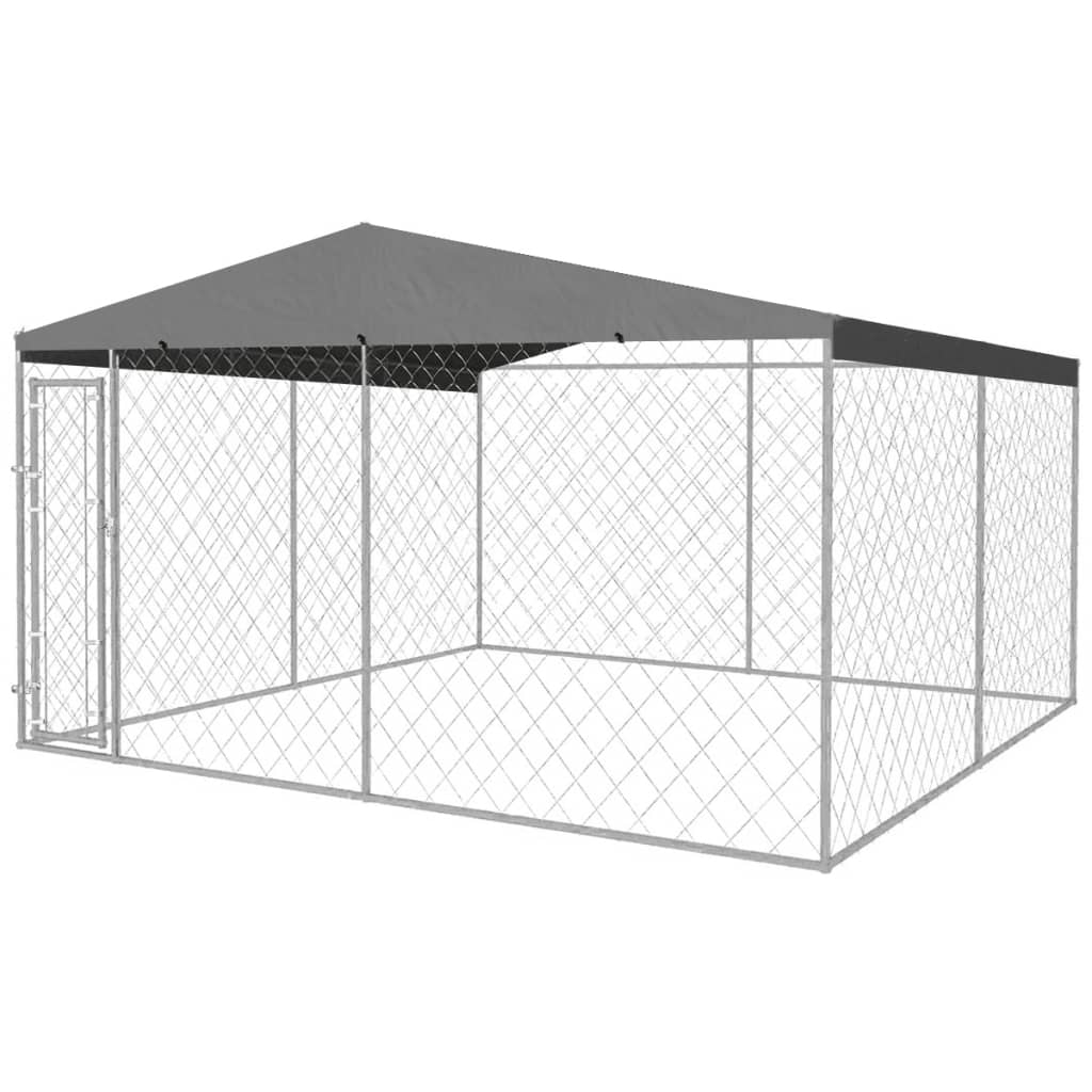 vidaXL Padoc pentru câini de exterior, cu acoperiș, 4 x 4 x 2,4 m
