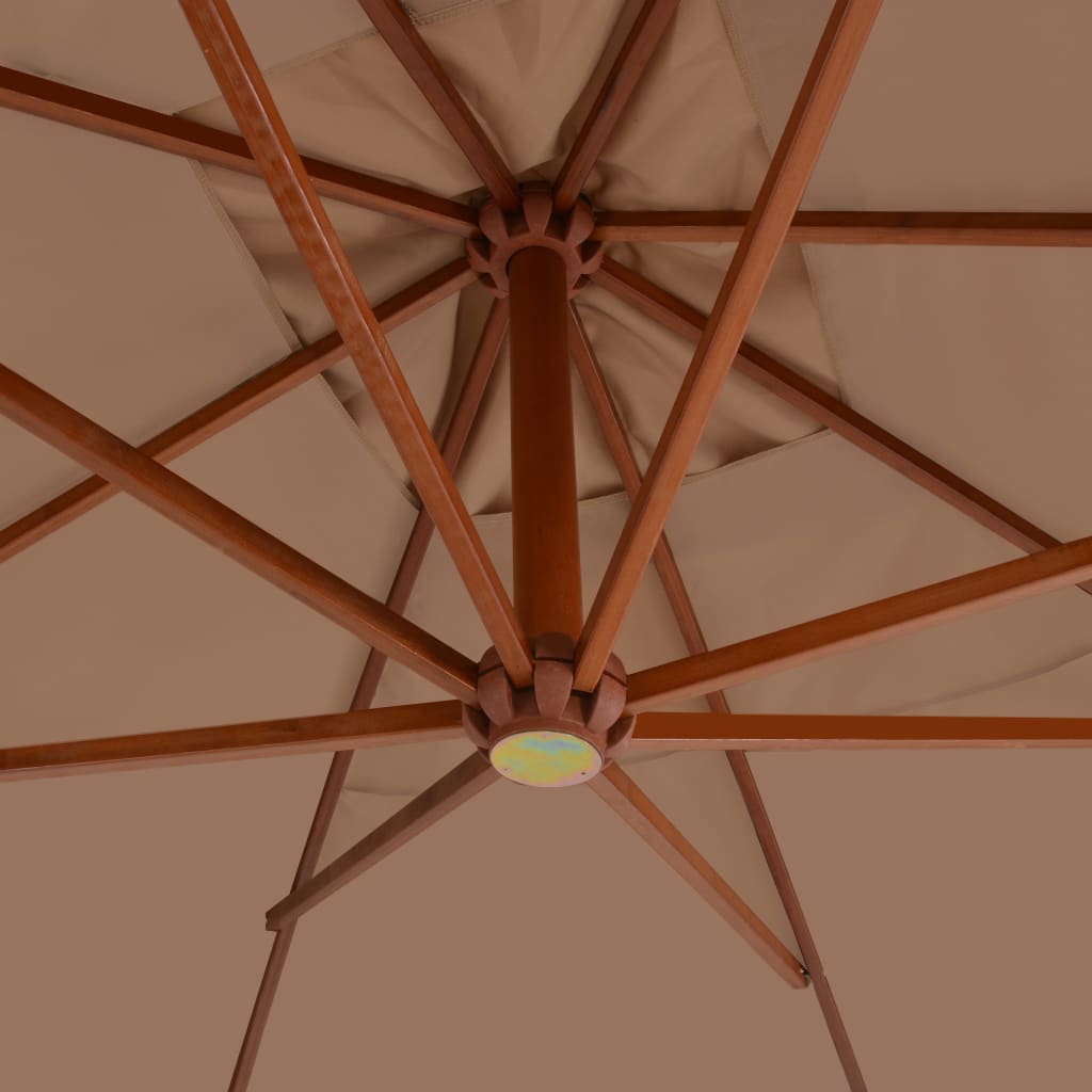 vidaXL Umbrelă suspendată cu stâlp din lemn, gri taupe, 400 x 300 cm