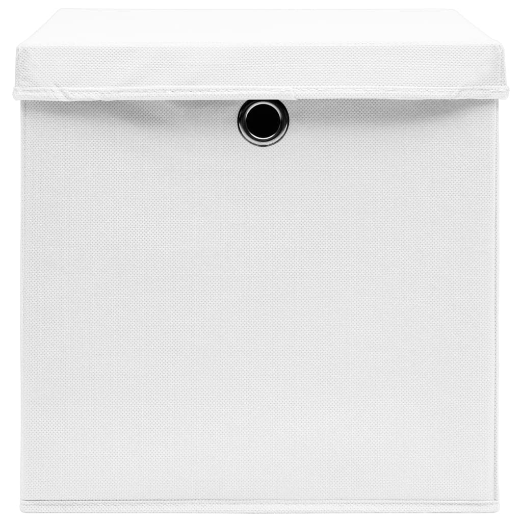 vidaXL Cutii de depozitare cu capac, 10 buc., alb, 28x28x28 cm