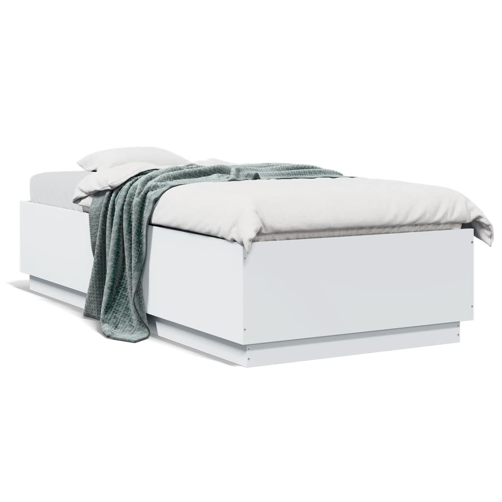 vidaXL Cadru de pat cu lumini LED, alb, 90x200 cm, lemn prelucrat