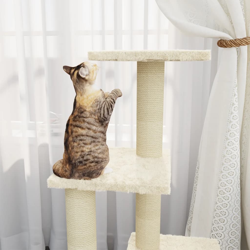 vidaXL Ansamblu pisici cu stâlpi din funie de sisal, crem, 92 cm
