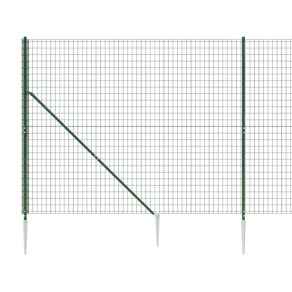 vidaXL Gard plasă de sârmă cu țăruși de fixare, verde, 1,4x25 m
