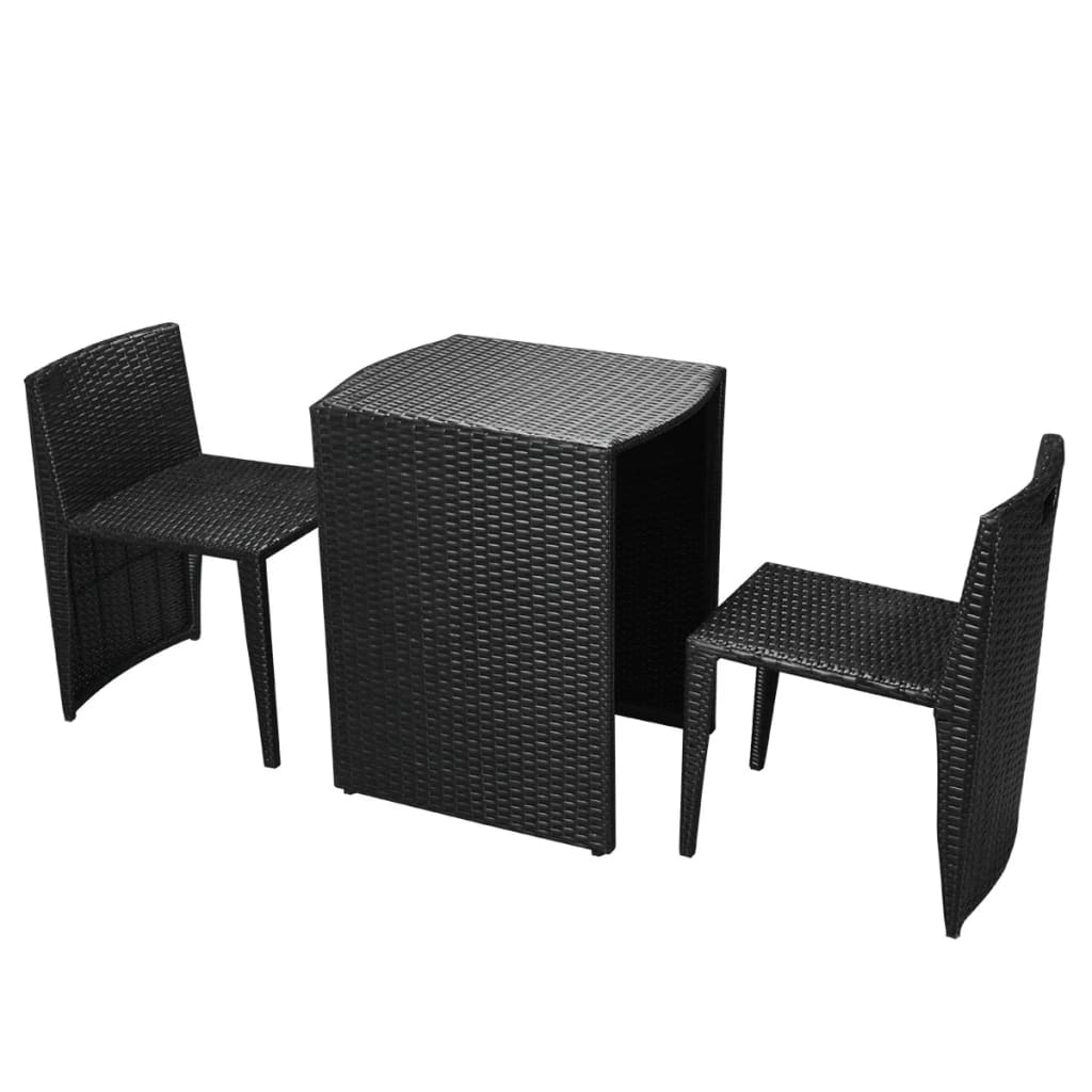 vidaXL Set mobilier bistro cu perne, 3 piese, negru, poliratan