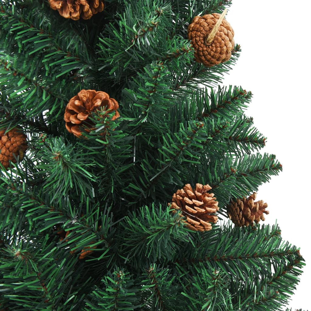 vidaXL Brad de Crăciun pre-iluminat slim, lemn&conuri, verde, 210 cm