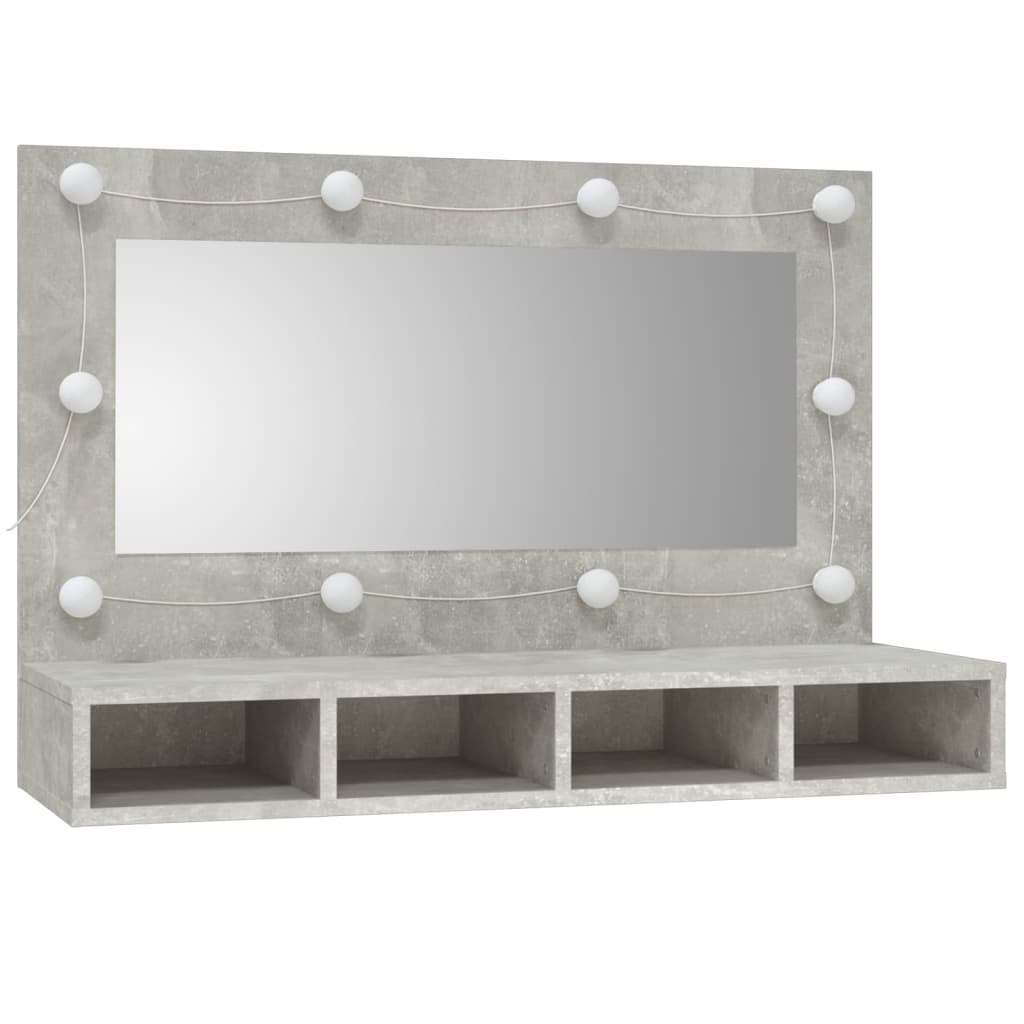 vidaXL Dulap cu oglindă și LED, gri beton, 90x31,5x62 cm