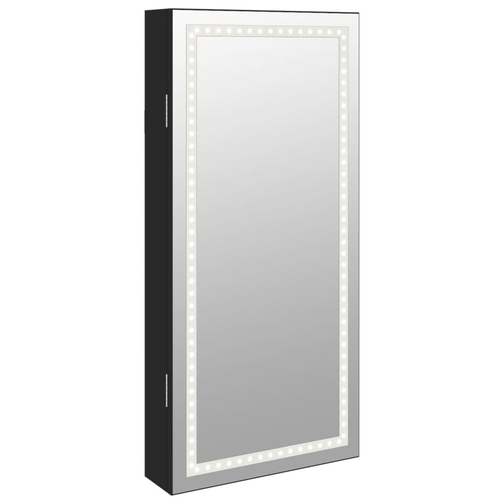 vidaXL Dulap de bijuterii cu oglindă și lumini LED, de perete, negru
