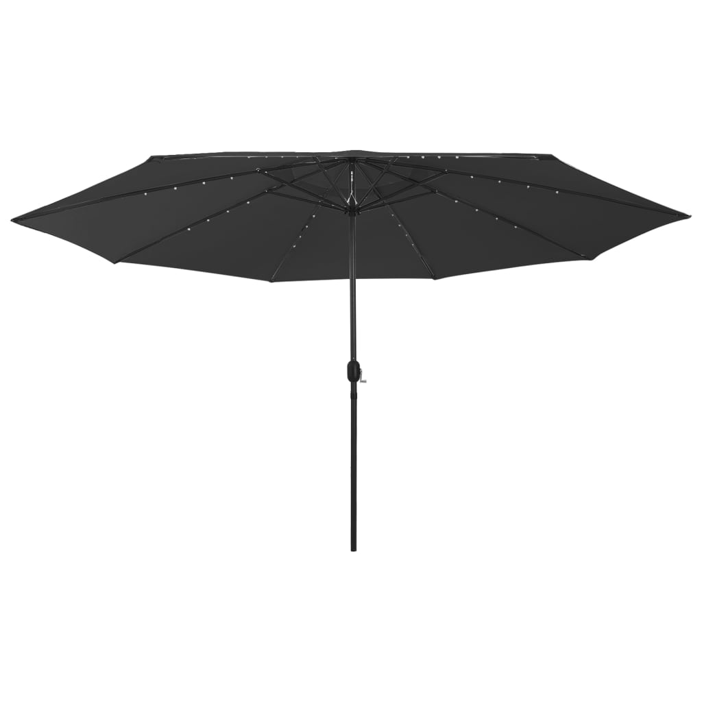 vidaXL Umbrelă de soare exterior, LED-uri & stâlp metal, negru, 400 cm
