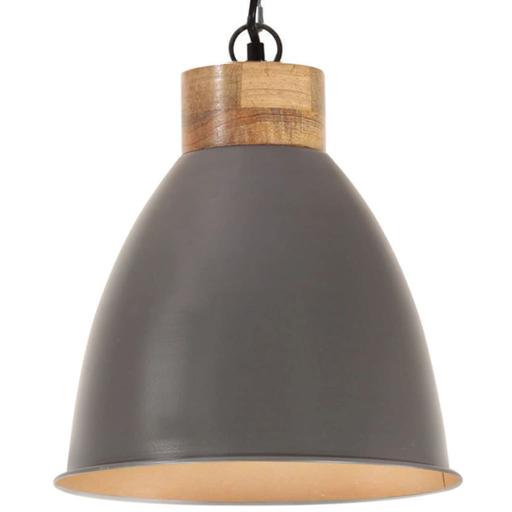 vidaXL Lampă suspendată industrială, gri, 35 cm, lemn masiv&fier, E27