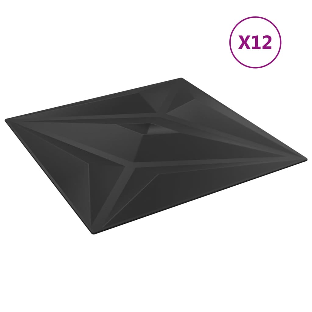 vidaXL Panouri de perete 12 buc. negru 50x50 cm XPS 3 m² stea