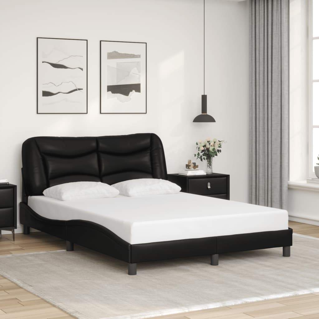 vidaXL Cadru de pat cu lumini LED, negru, 120x200 cm, piele ecologică