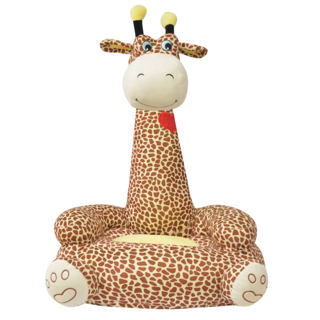 vidaXL Scaun din pluș pentru copii cu model girafă, maro