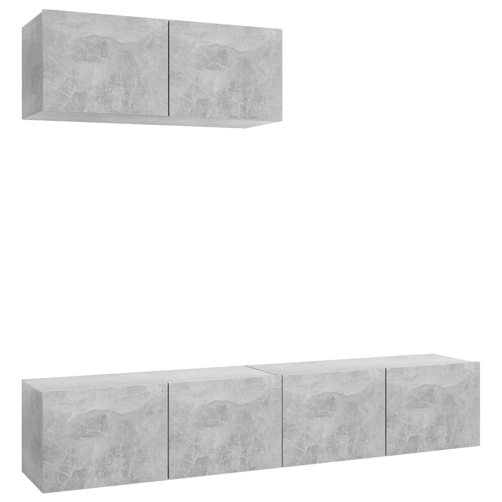 vidaXL Set de dulapuri TV, 3 piese, gri beton, lemn prelucrat