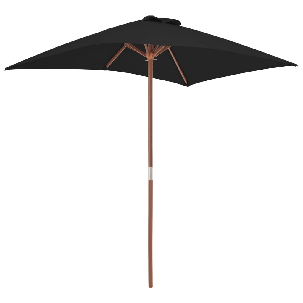vidaXL Umbrelă de soare, exterior, stâlp lemn, negru, 150x200 cm