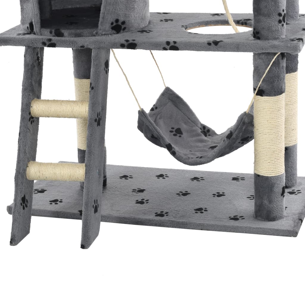 vidaXL Ansamblu pisici stâlpi funie sisal, 140 cm imprimeu lăbuțe, gri