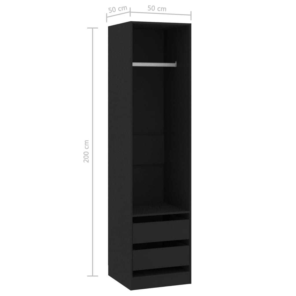 vidaXL Șifonier cu sertare, negru, 50 x 50 x 200 cm, PAL