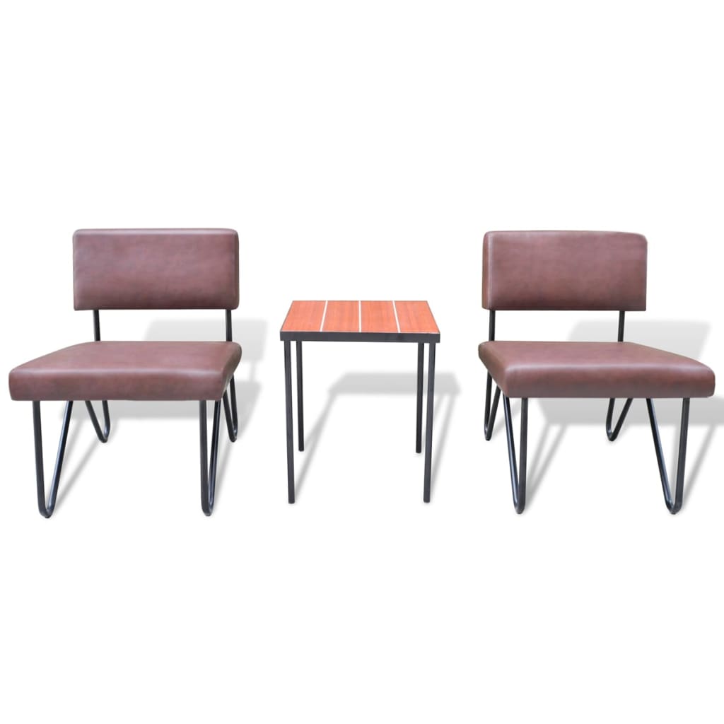 Set 1 masă + 2 scaune de lux din piele sintetică, Maro