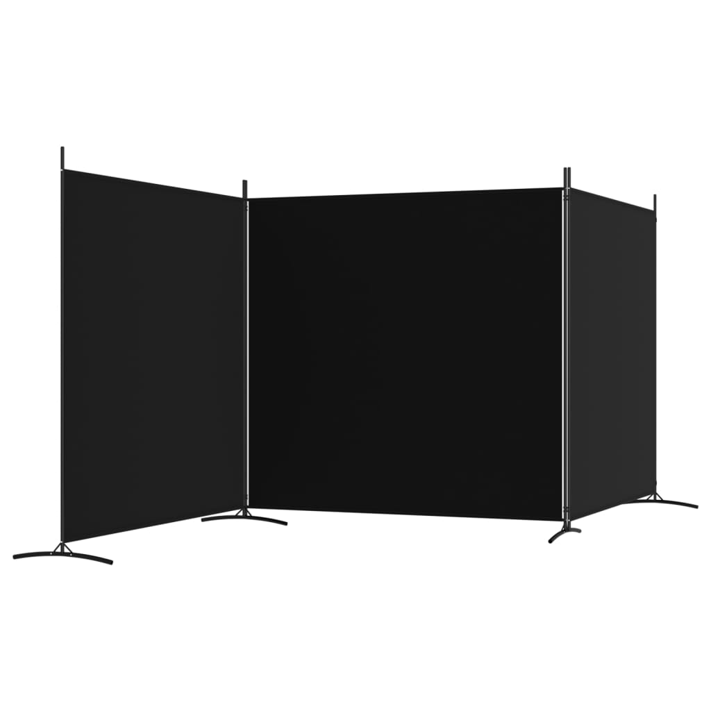 vidaXL Paravan de cameră cu 3 panouri, negru, 525x180 cm, textil