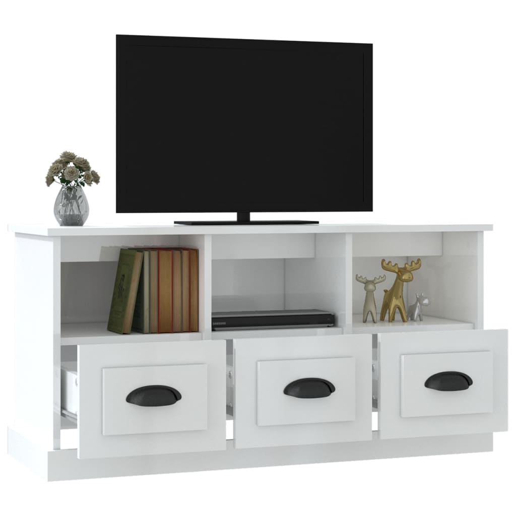 vidaXL Comodă TV, alb extralucios, 100x35x50 cm, lemn prelucrat