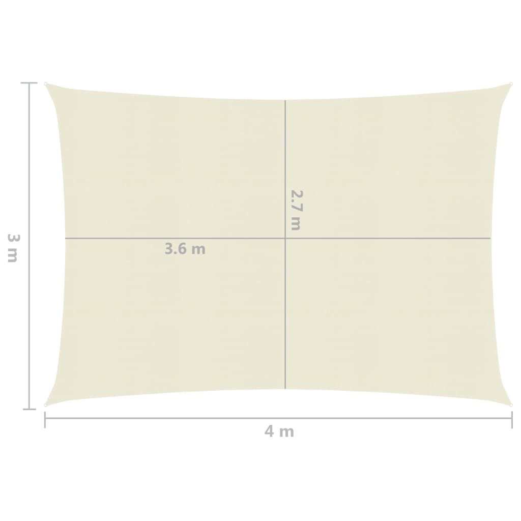 vidaXL Pânză parasolar, crem, 3 x 4 m, HDPE, 160 g/m²